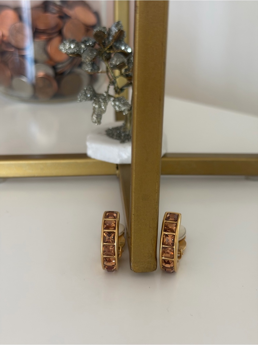 Pre-Owned Swarovski Gold-Tone Amber Crystal Channel-Set Half Hoop Clip-On